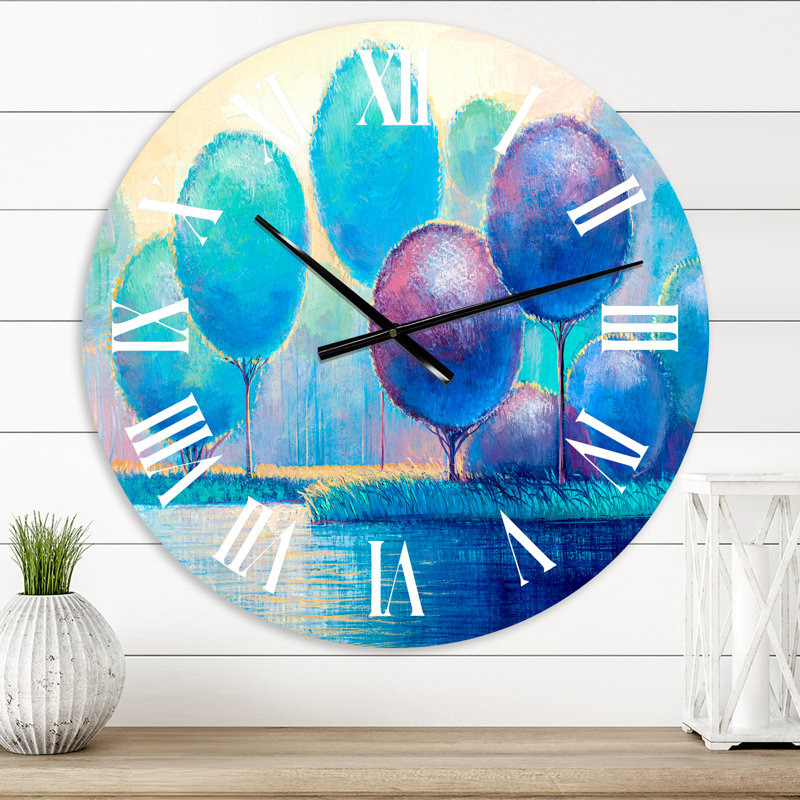 Arbres ornementaux colorés V - Horloge murale moderne, Moyenne