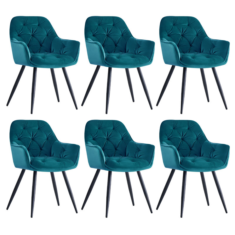 Nolen Upholstered Velvet Dining Chair with Arm, Teal