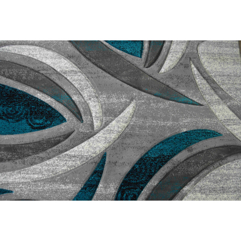 Tapis décoratif turquoise/gris à motif abstrait McCampbell, Tapis de couloir 2 pi 2 po x 7 pi 4 po