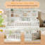 Lits jumeaux Montessori avec bibliothèque de rangement, pin massif, blanc, chambre d'enfant moderne-1440153537