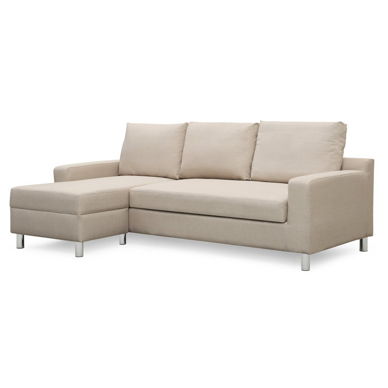 Canapé-lit et méridienne l 83,9 po Falgoust, Mélange de lin beige, Orienté à gauche (vu de face)