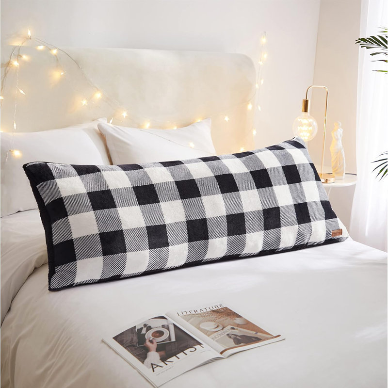 Dearfoams Royal Plush Plaid Full Body Pillow, Black/White