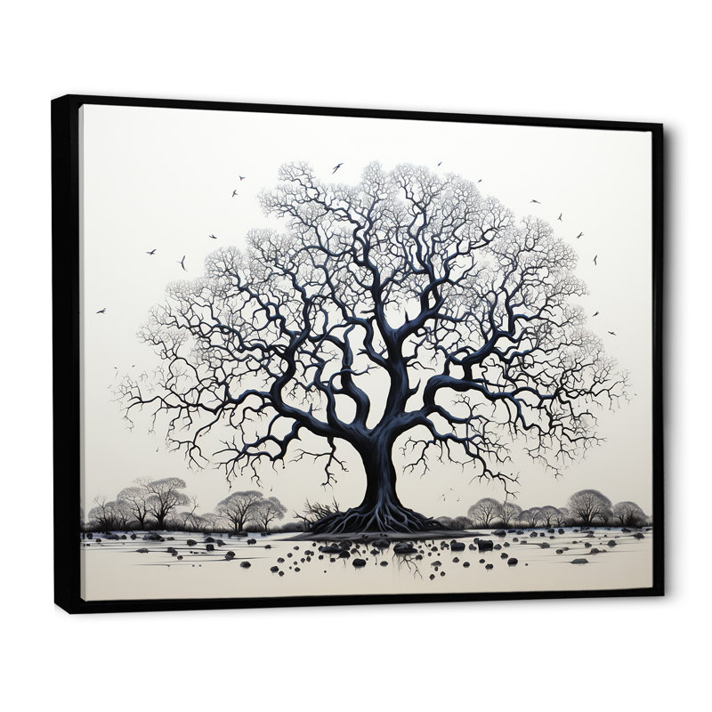 Arbre africain minimalisme II, Cadre flottant noir, H 12 po x l 20 po x P 1 po