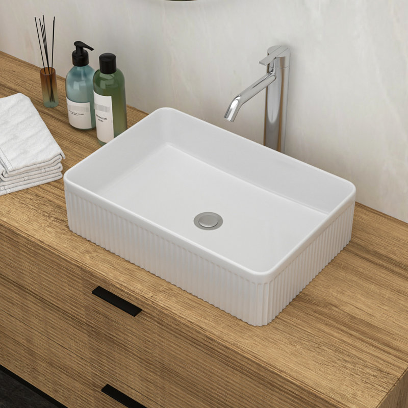 Modern Bathroom Ceramic Vessel Sink - White Rectangular, Stain , Easy Maintenance Rectangular Vessel, Low Water Absorption, Elegant