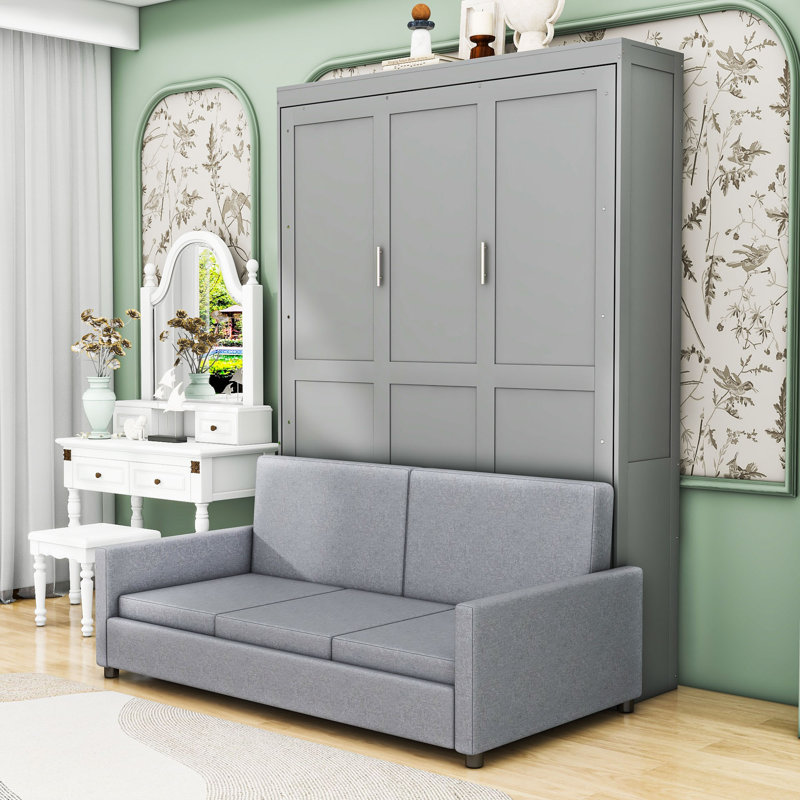 Renie Versatile Space-Saving Queen Murphy Bed with Sofa, Gray