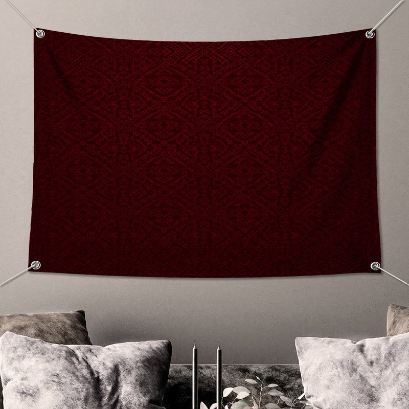 Tapisserie murale rouge damassé, H 68 po x l 80 po avec 4 œillets