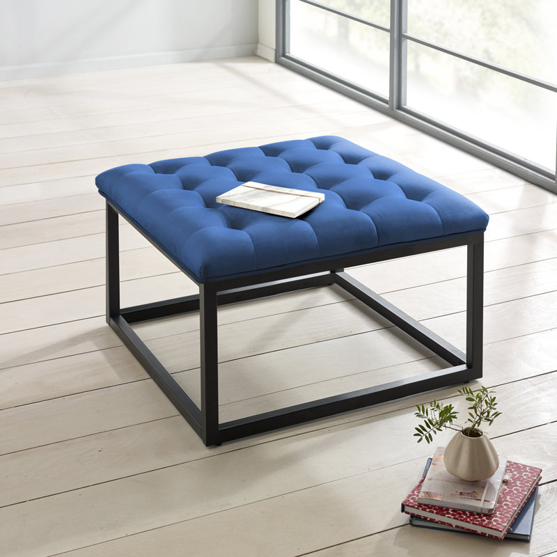 Aairah 72cm Wide Tufted Square Cocktail Ottoman, Midnight Blue