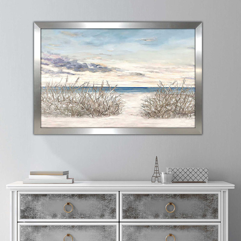 Windy Beaches par Julie Derice - Peinture, Encadrement argenté, H 33,5 po x l 49,5 po x P 1 po
