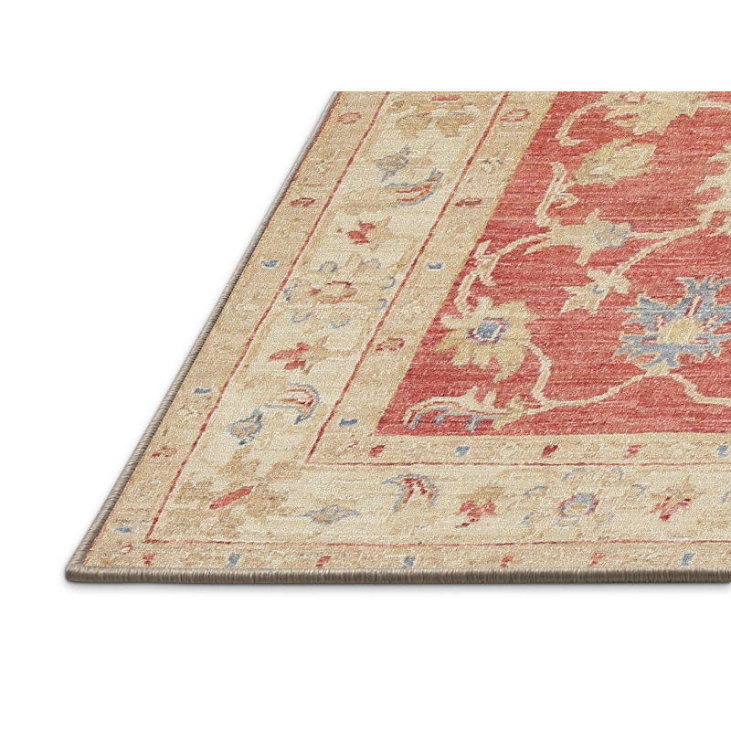 Tapis traditionnel beige / rouge Gainz, Rectangle 5 pi x 7 pi