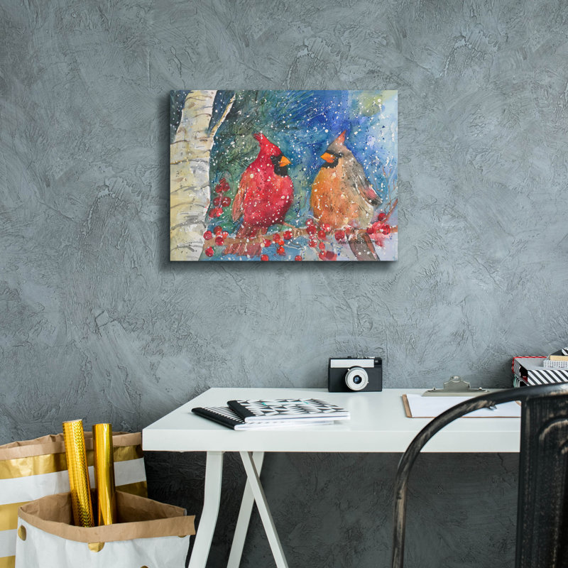 Winston Porter 'Snow Cardinals' by Annelein Beukenkamp Canvas Wall Art, 12" H x 16" W x 0.75" D