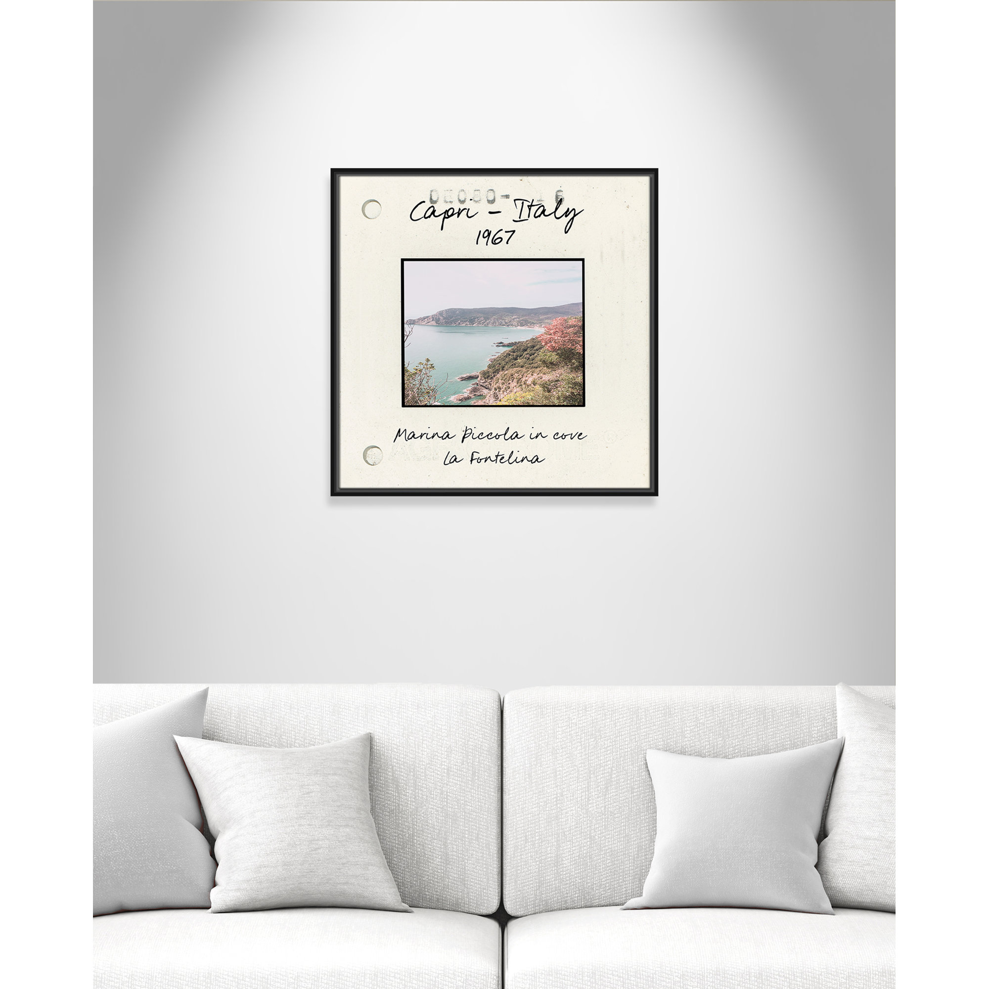 Capri Italy - Marina Picolla in La Fontalina Print by Susan Jill, Black Floater Framed Canvas, 25.5" H x 25.5" W x 2" D