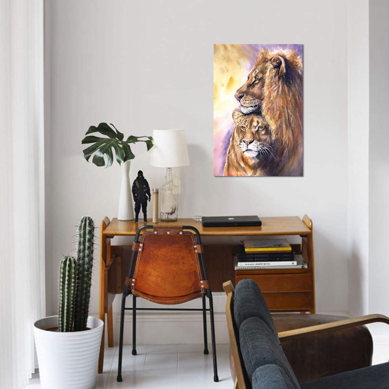 « lion », impression sur toile, H 12 po x l 8 po x P 0,75 po, Toile tendue, Pas de tapis