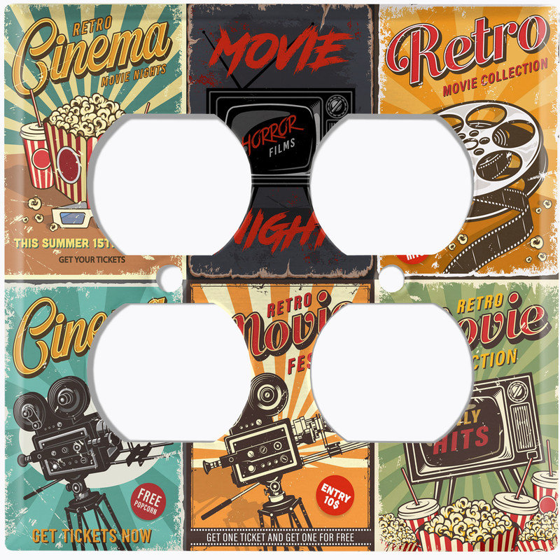 Couvercle de plaque d'interrupteur en métal; US standard taille 2 bandes recto-verso - affiches de cinéma, Prise double # 9