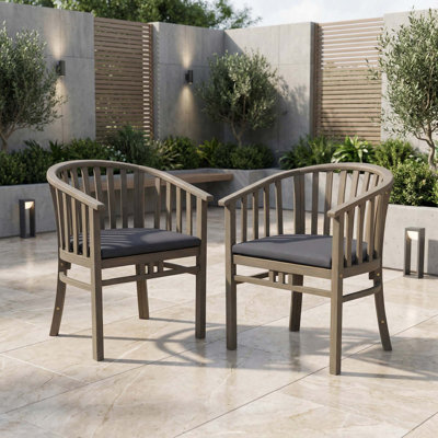 Ensemble de 2 chaises de salle à manger d'extérieur en bois avec coussins