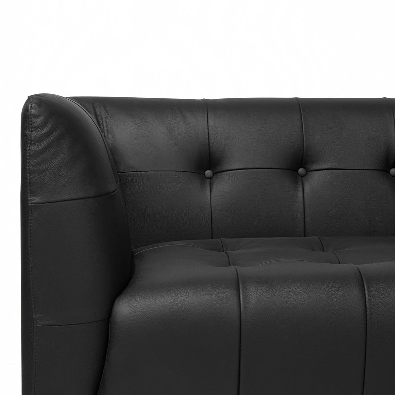 Fougeres 3 Seater Genuine Leather Sofa, Black