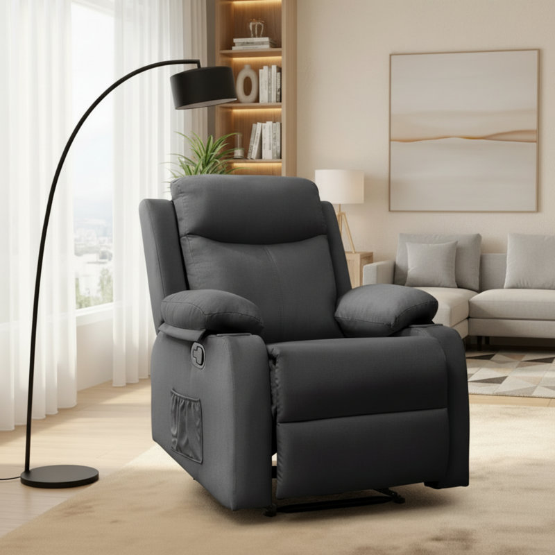 Dark Gray Manual Mini Recliner With A Fixed Base And Linen Fabric, Suitable For Small Spaces., Dark Gray