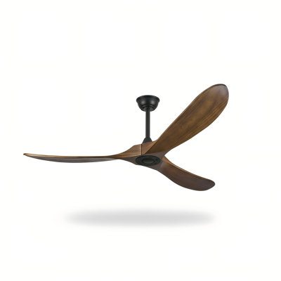 Orren Ellis 60'' 3-Blade Ceiling Fan (No Light) – Solid Wood Walnut Propeller Ceiling Fans Without Light, Remote, DC Motor, Indoor/Outdoor/Patio (Coastal/Farmhouse)
