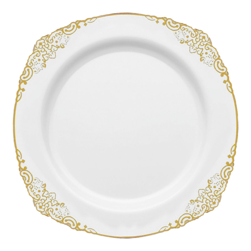 Assiettes à salade rondes jetables en plastique blanc et argenté (19 cm) - 120 assiettes, White/Silver