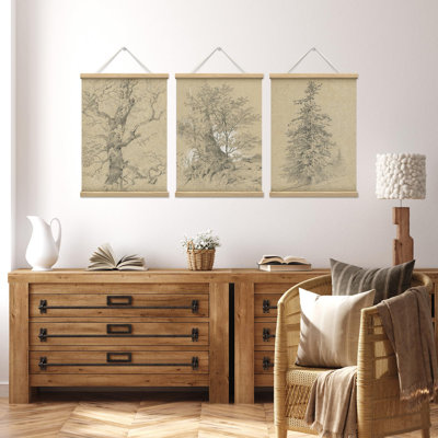 Rustic Countryside Timeless Tree Silhouettes Monochromatic Wall Hanging Poster Wooden Framed Picture Artwork