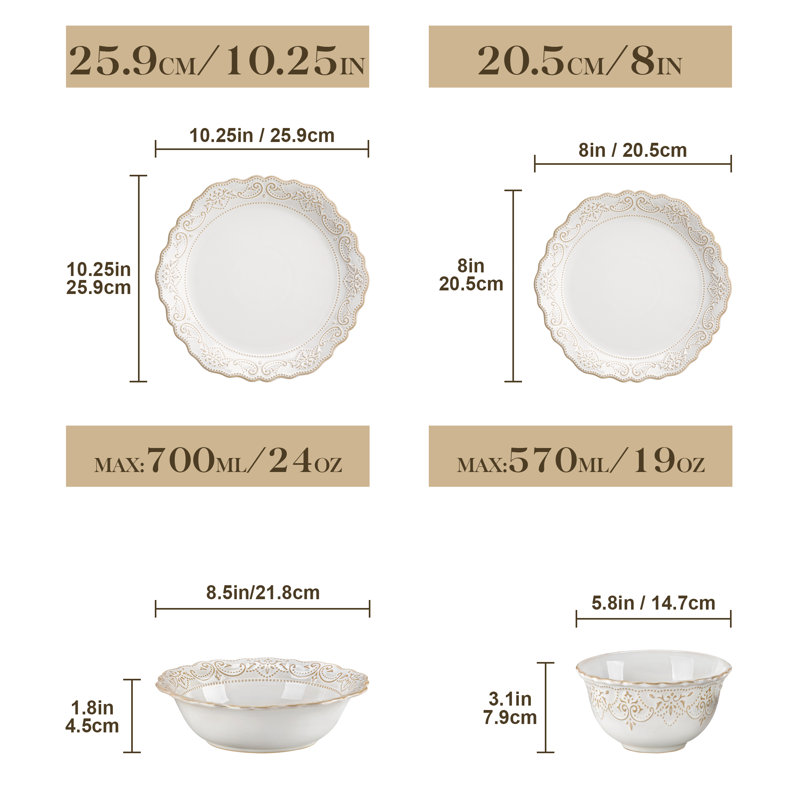 32 Piece Stoneware Dinnerware Set - Service for 8, White