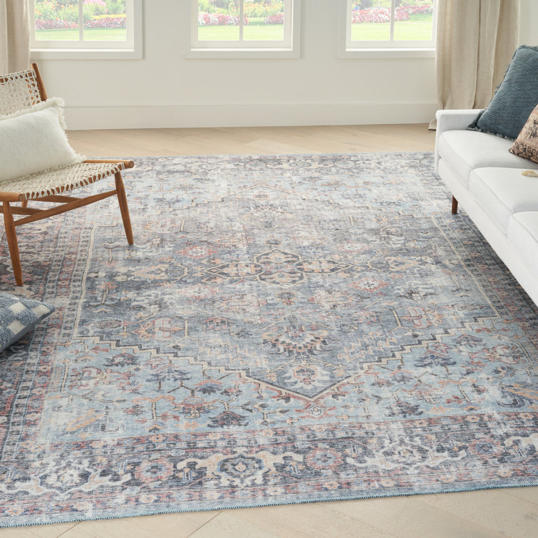 Quillin Oriental Machine Washable Rectangle 8' X 10' Polyester Area Rug in Gray