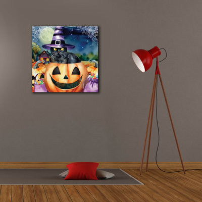  'Black Cat In Pumpkin' by Nicole DeCamp Canvas Wall Art, 26" x 26"