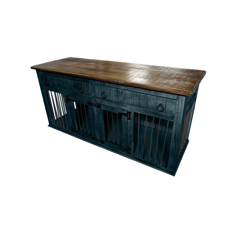 Emeram Furniture Style Crate with 2 Doors, Small (30" H x 64" W x 24" D), Smokey Blue/Brown