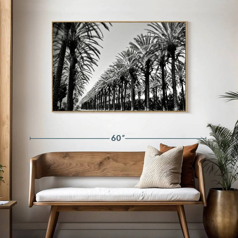 Palmiers en ordre, Cadre flottant en bois naturel, 46 po x 31 po