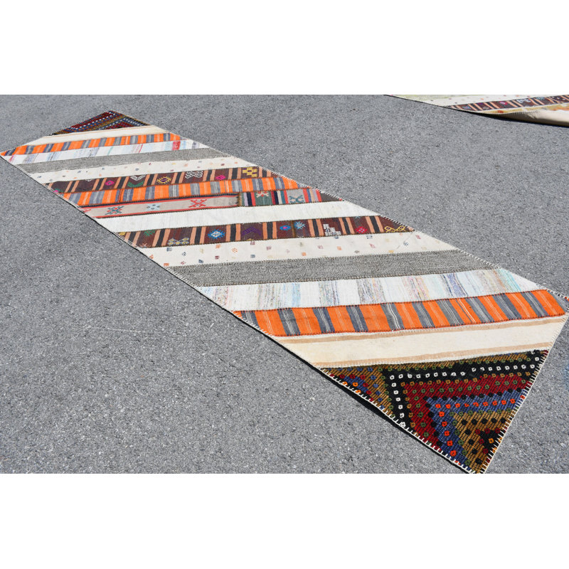Tapis kilim turc Oushak fabriqué à la main: design oriental antique et rétro, idéal pour tout espace de vie bleu / rose