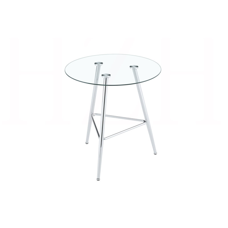 Table de bar, hauteur de 36 pouces, table de pub ronde en verre trempé de 34 pouces avec pieds en métal chromé argenté, table bistro moderne pour îlot de cuisine, bar et café