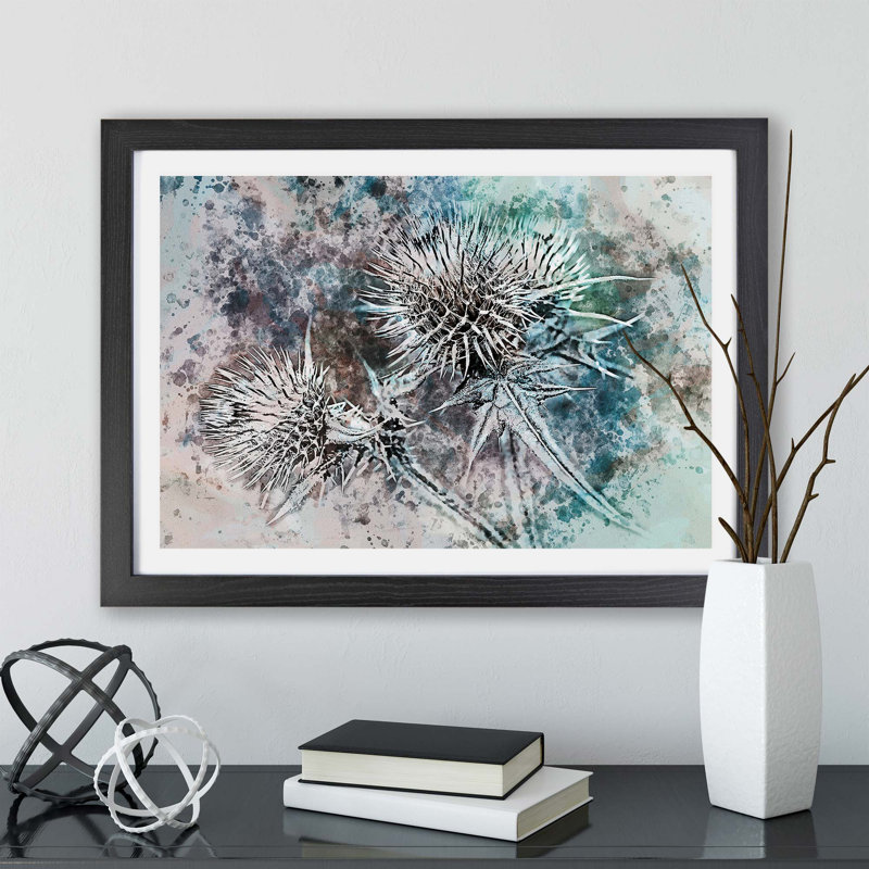 Thistle Flower - Single Picture Frame Painting, 45cm H x 63cm W x 2cm D, Black