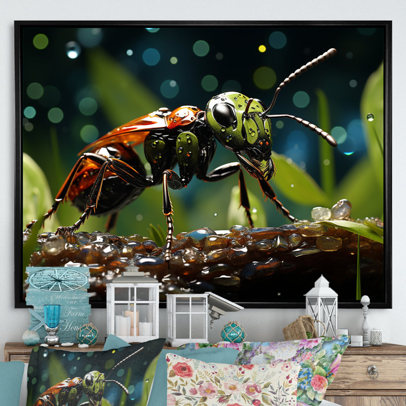 «Forest Guardian Green Ant I» sur toile, H 34 po x l 44 po x P 1,5 po, Cadre flottant noir