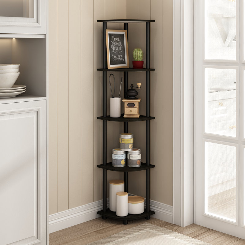 Bibliothèque en coin Baril, Espresso / tube de bambou noir, (5 Shelves) 57.7" H x 11.6" W x 11.6" D