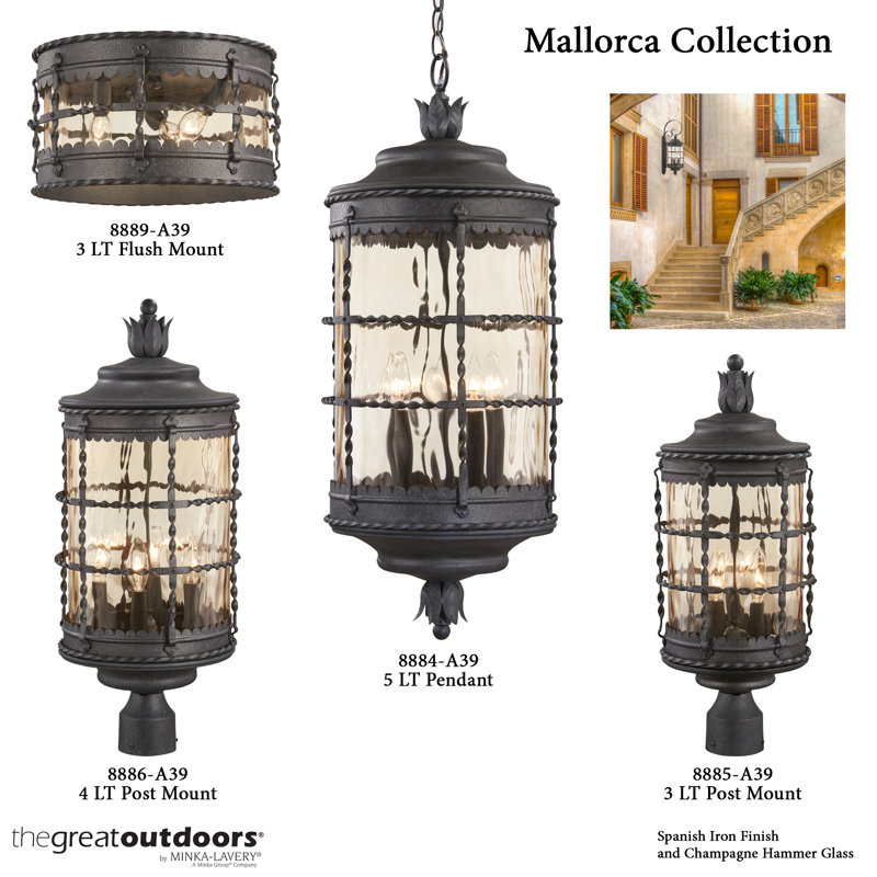 Mallorca 4 - Light Outdoor Wall Lantern, 60 Watt, Spanish Iron Textured Black Powder Coat