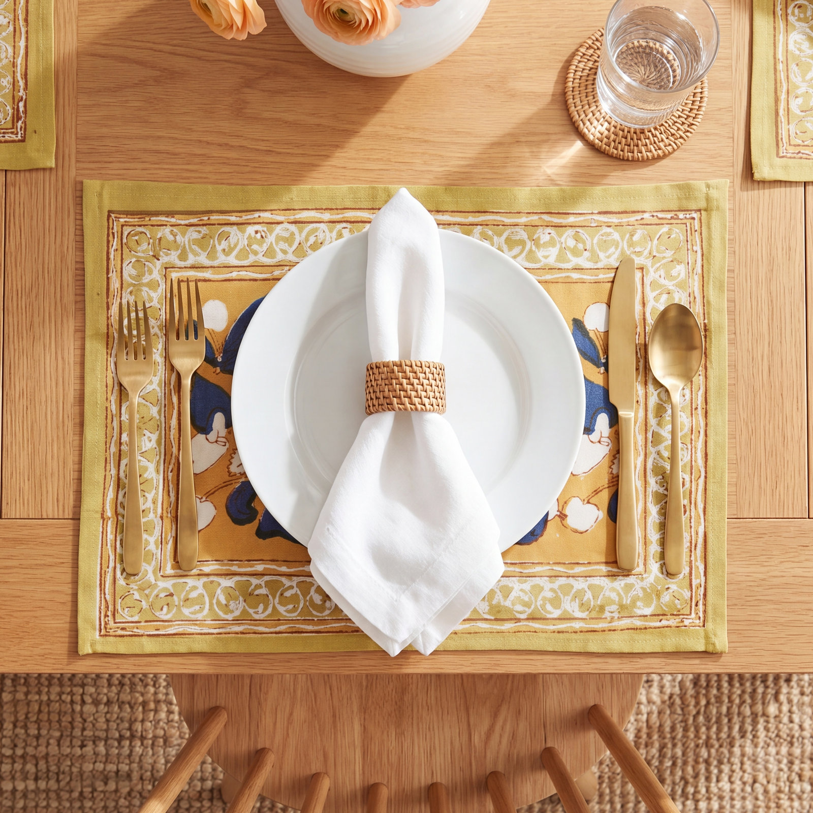 Bryssa 15" W x 18" L Placemat, Mustard/Blue/White