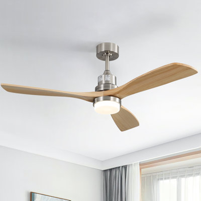 Ventilateur de plafond à DEL moderne en bois massif de 52 po à 3 pales avec télécommande et ensemble d'éclairage