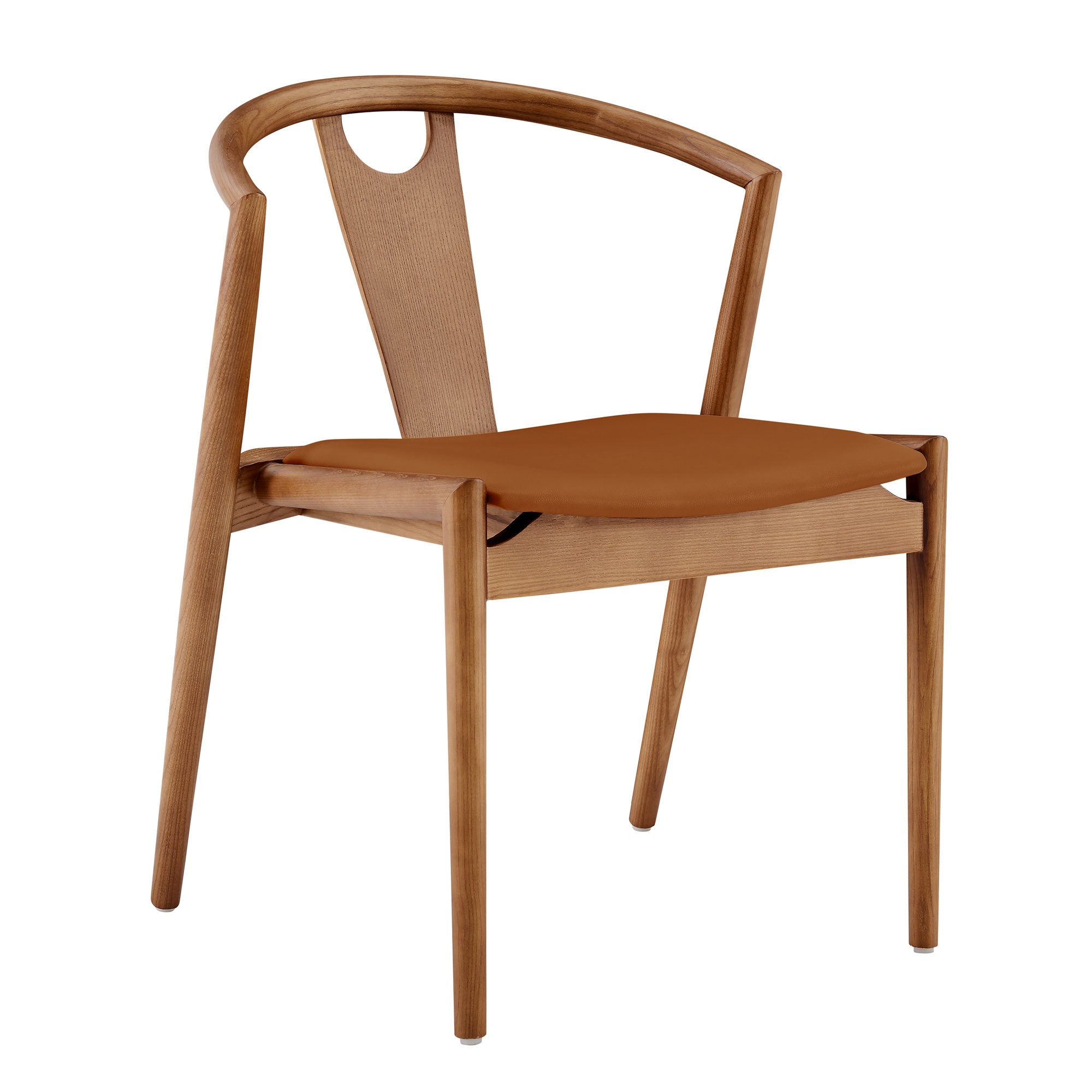 Ambra Vegan Leather Dining Chair, 1, Dark Tan Faux Leather/Walnut Frame