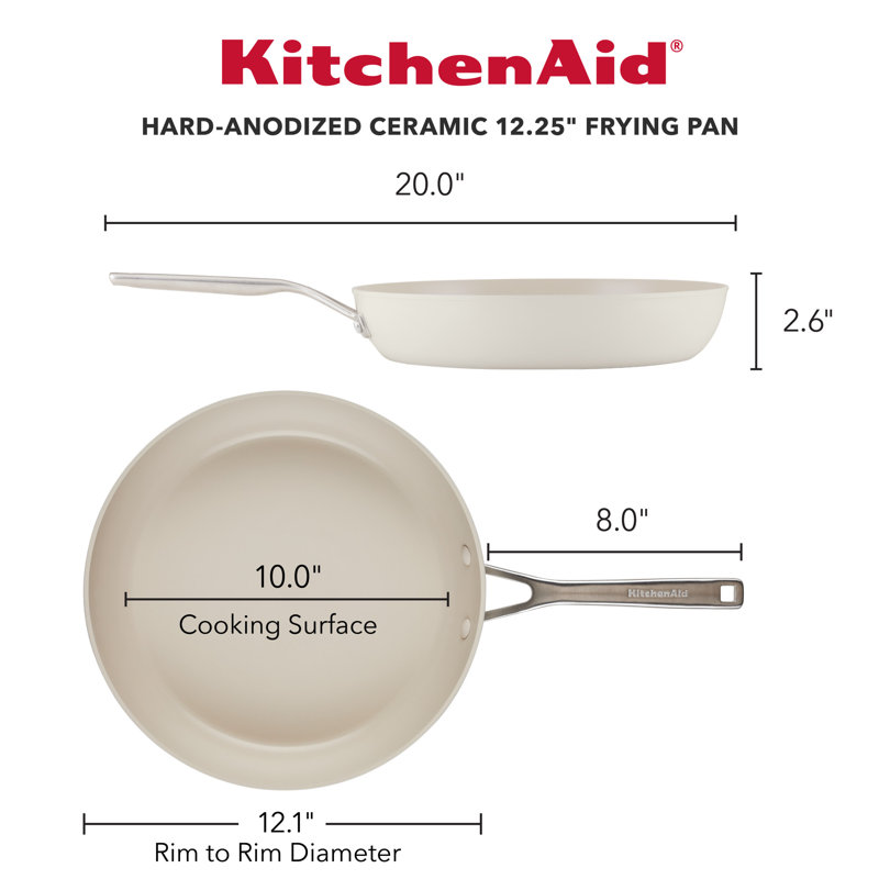 Kitchenaid Hard Anodized Ceramic Nonstick Frying Pan / Skillet, Porcelain White, 12.25"