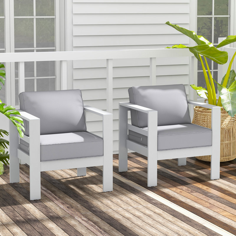 Chaise de patio avec coussins Arnhildur Pittston, Gris clair, Blanc