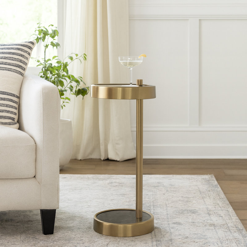 Jackins Stylish Marble Accent Side Table With A Sleek Frame - Minimalist Narrow End Table Convenient For Living Room Or As Cocktail Tables - 23.25", Black & Gold