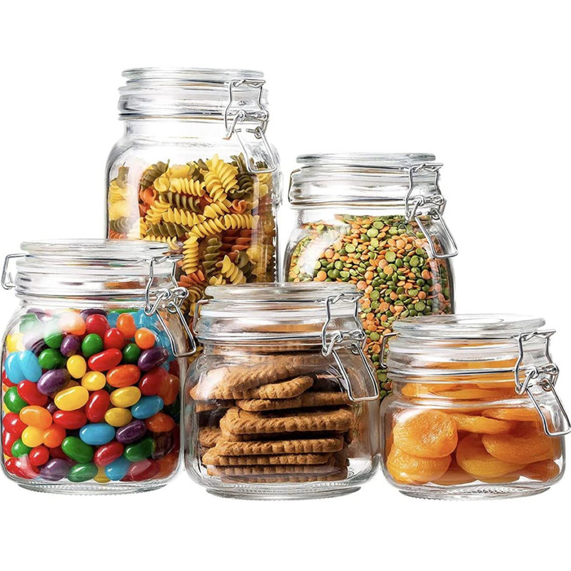 Simpli-Magic Airtight Glass Kitchen Canister Set of 5 for Dry Goods Storage and Countertop Organization