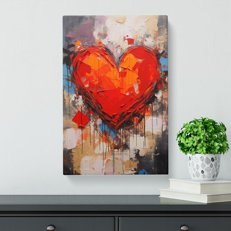 Love Heart Action Painting Art No.2 - No Frame Print, 60cm H x 40cm W x 3cm D