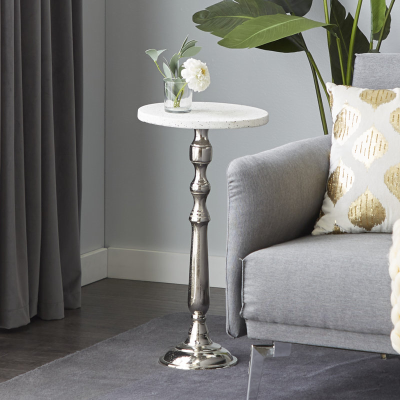 Terrazzo Stone Silver Accent Table with Marble Top