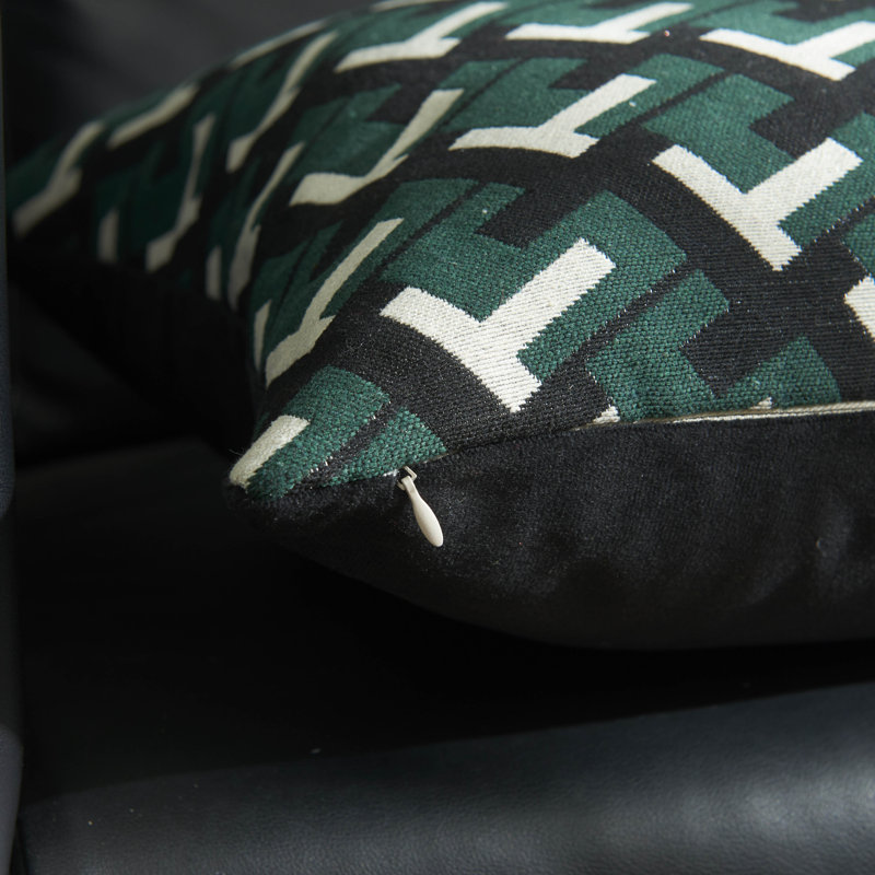 Geometric Pillow Cover, Green/Black
