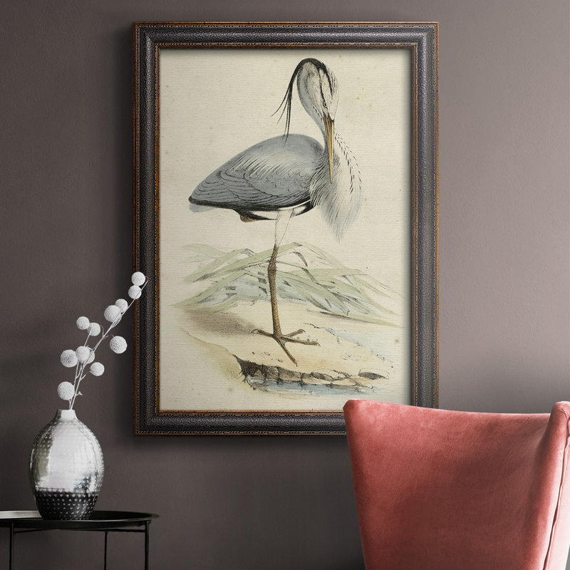 Toile encadrée de qualité supérieure embellie Antique Heron IV (ASH) - prête à être accrochée, H 27 po x l 18 po x P 2,5 po