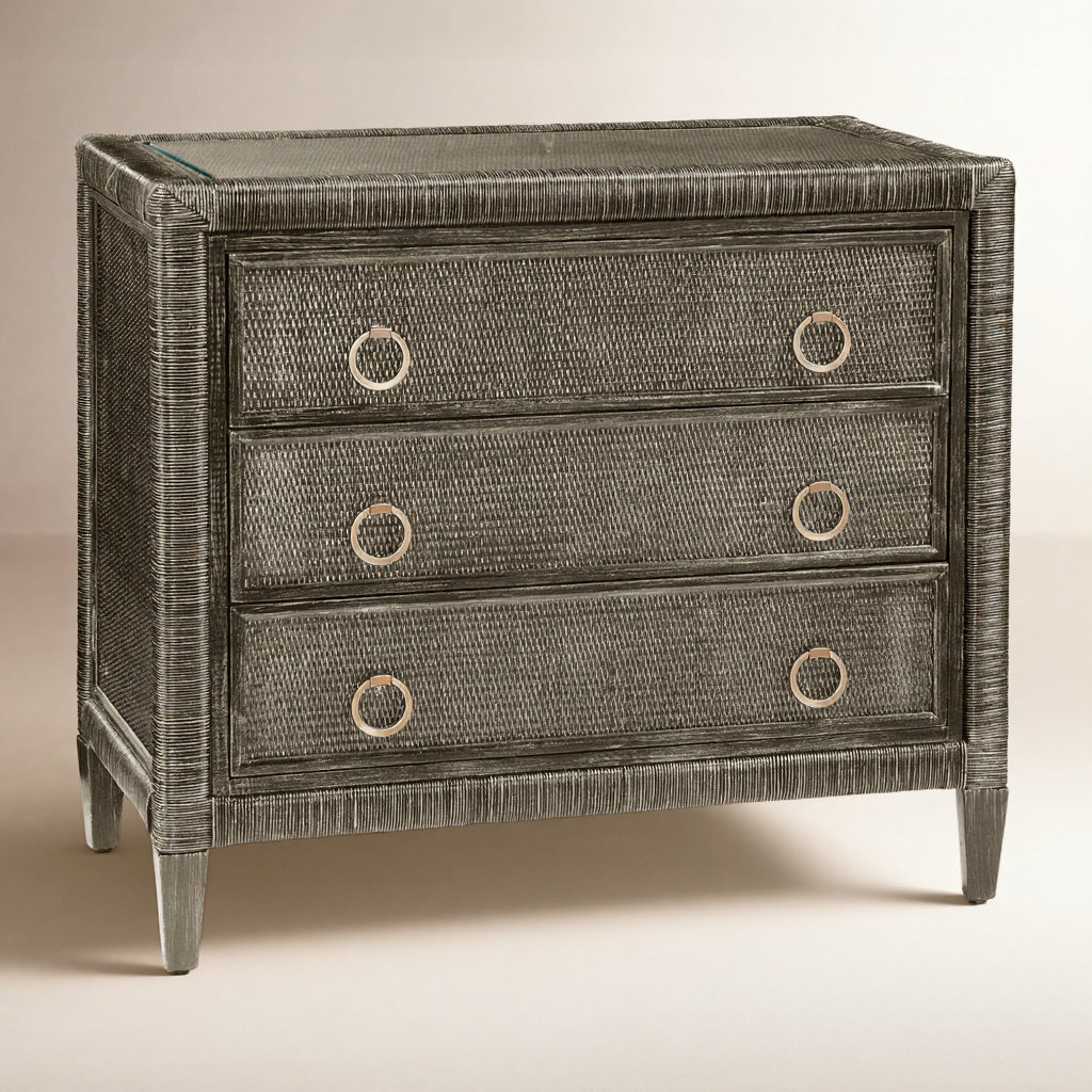 Warwick 36" Wicker Dresser, Stone Hearth, Satin Brass