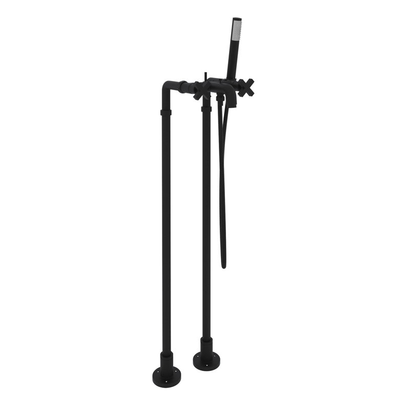 Lombardia Floor Mount Tub Filler, Matte Black, Cross Handle