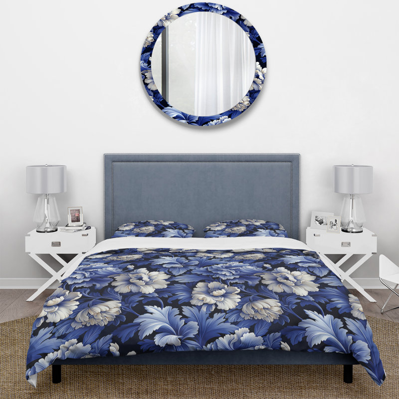 Ensemble de housse de couette Cobalt Blue Damask Victorian, Housse de couette pour grand lit et 2 taies décor