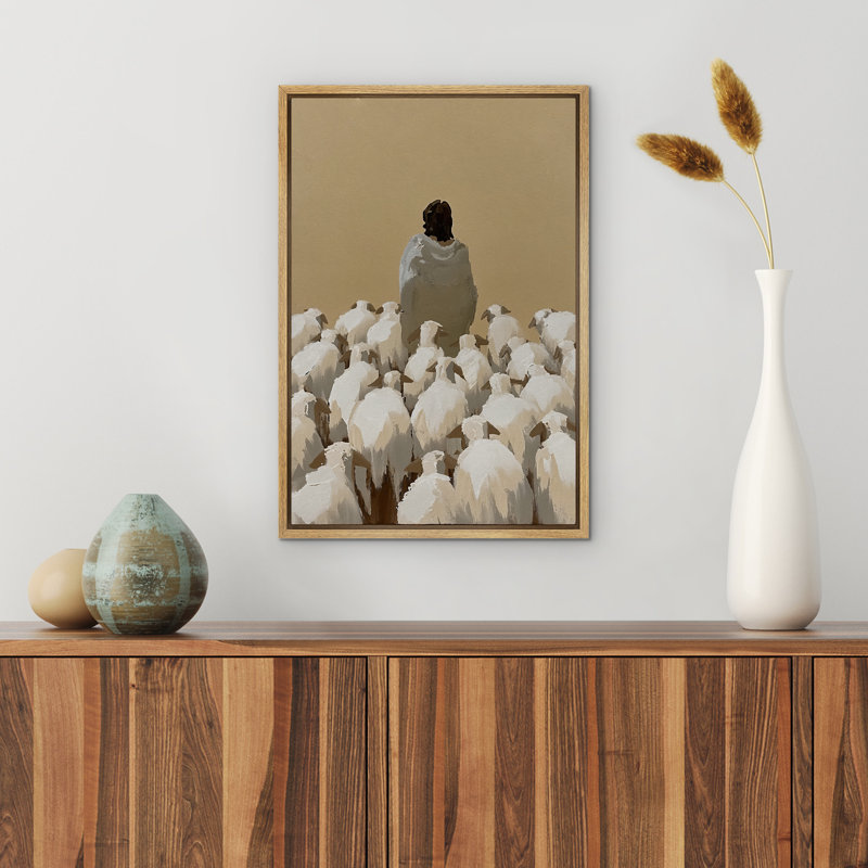 Christ Jésus et les moutons, illustrations rétro, Naturel, H 24 po x l 16 po