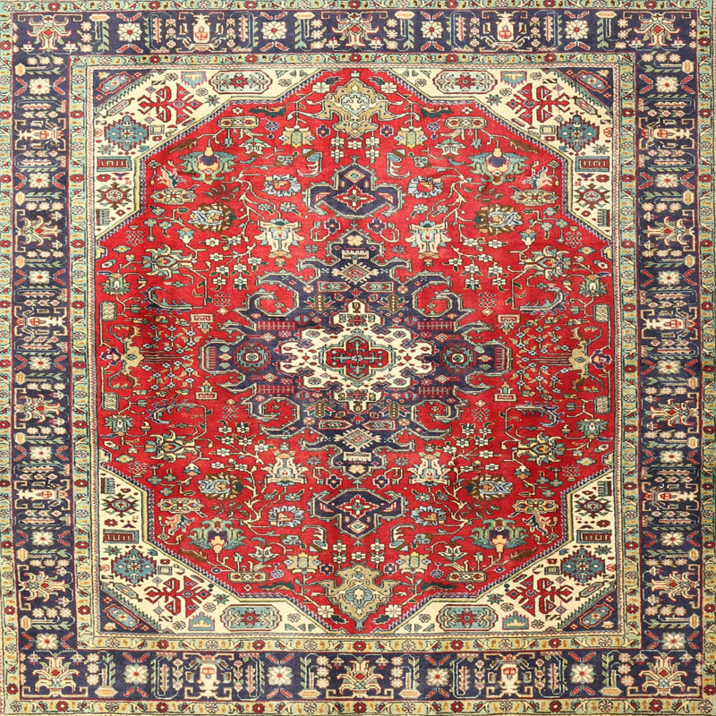 Oriental Red/Grey Area Rug, Square 6'